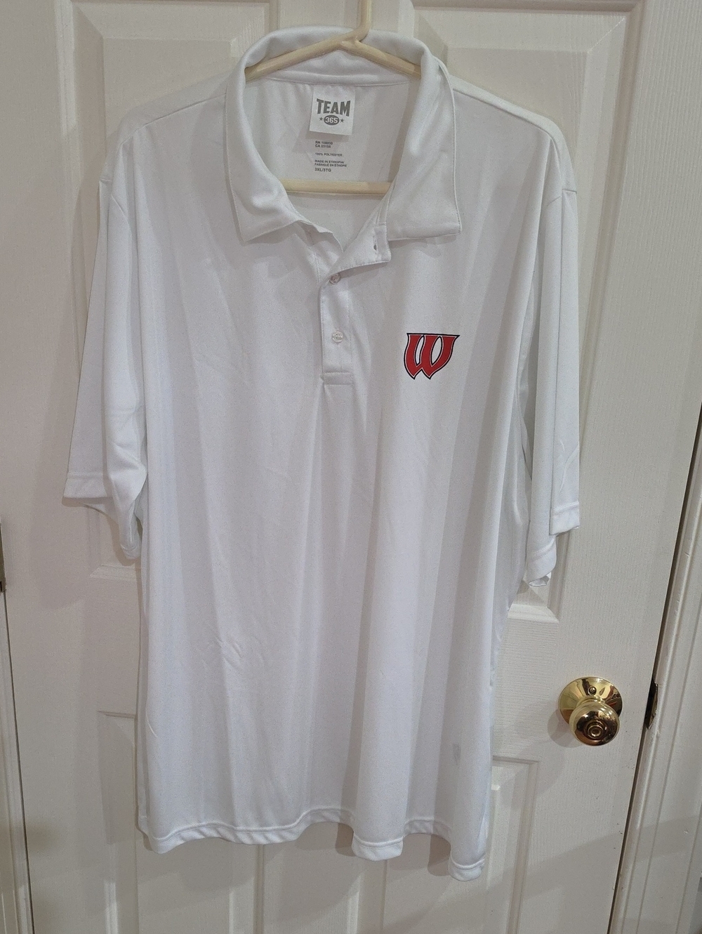 Team 365 Wisconsin Badgers Men's Zone Performance Polo Shirt - White - Size 3XL